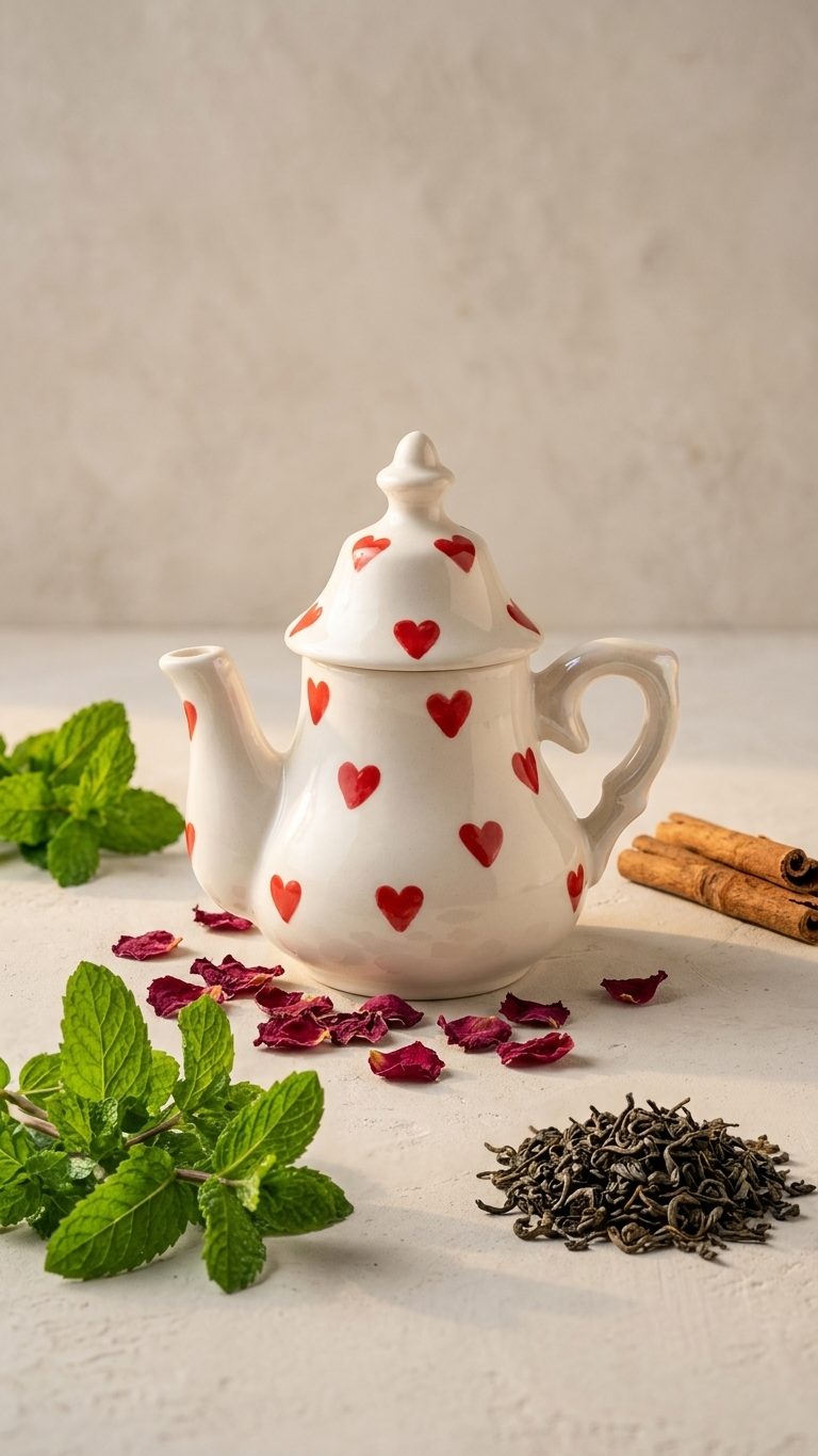 Heart Print Ceramic Teapot