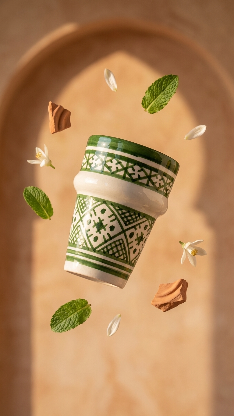 Green Patterned Ceramic Cup