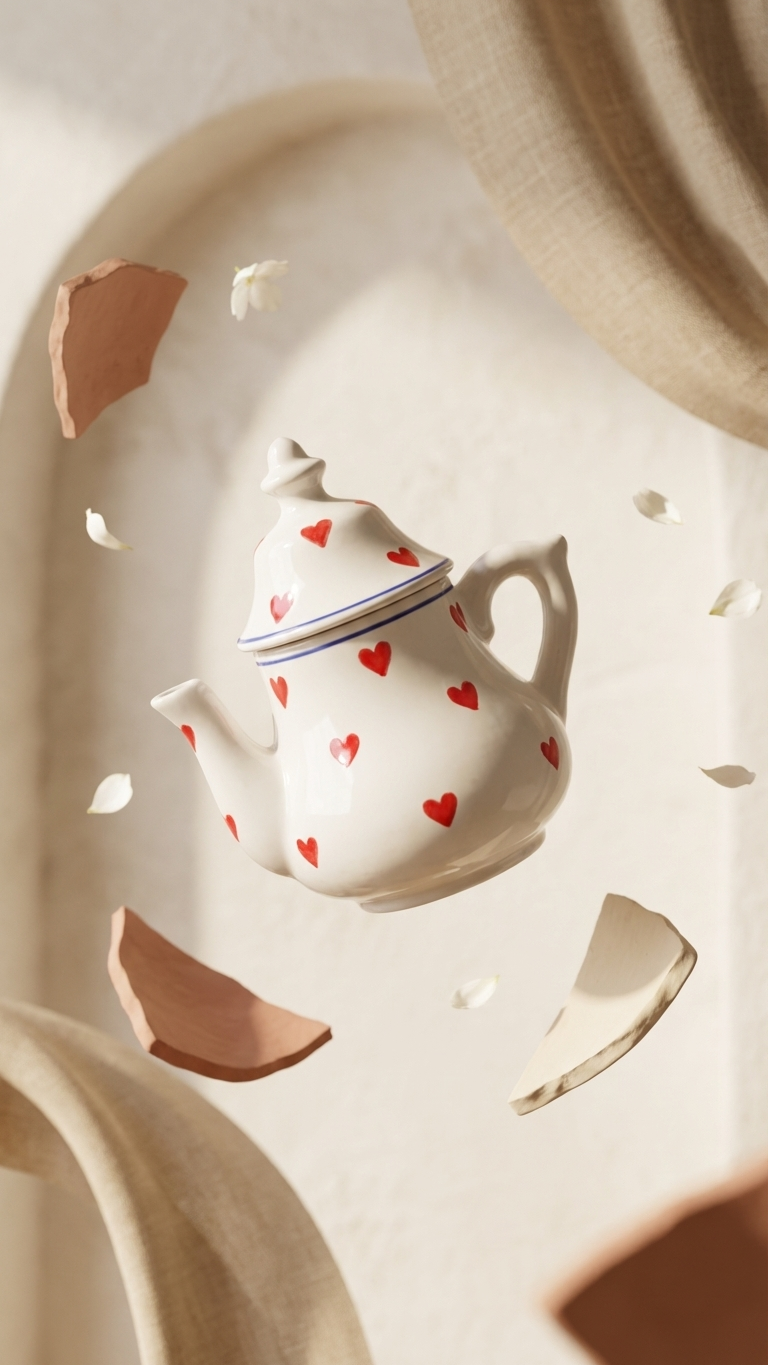 Heart Print Ceramic Teapot
