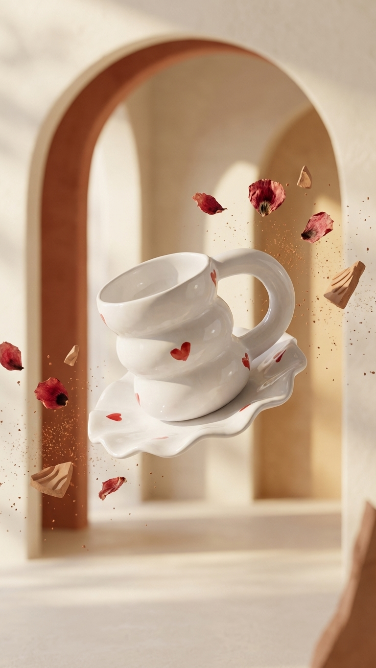 Heart Ceramic Mug with Saucer