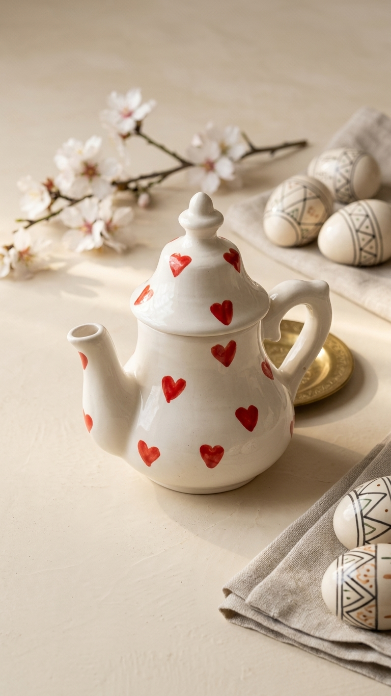 Heart Print Ceramic Teapot
