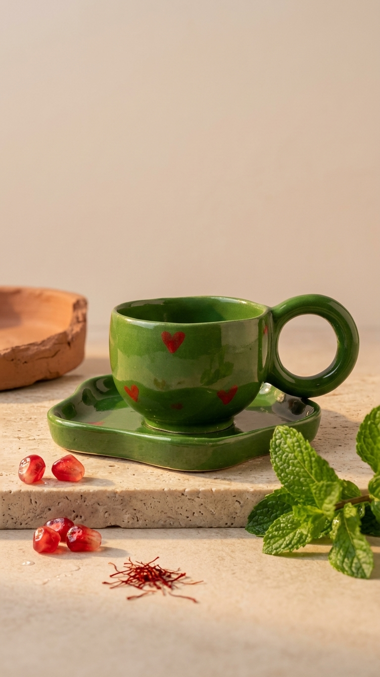 Green HearT Cup and Saucer