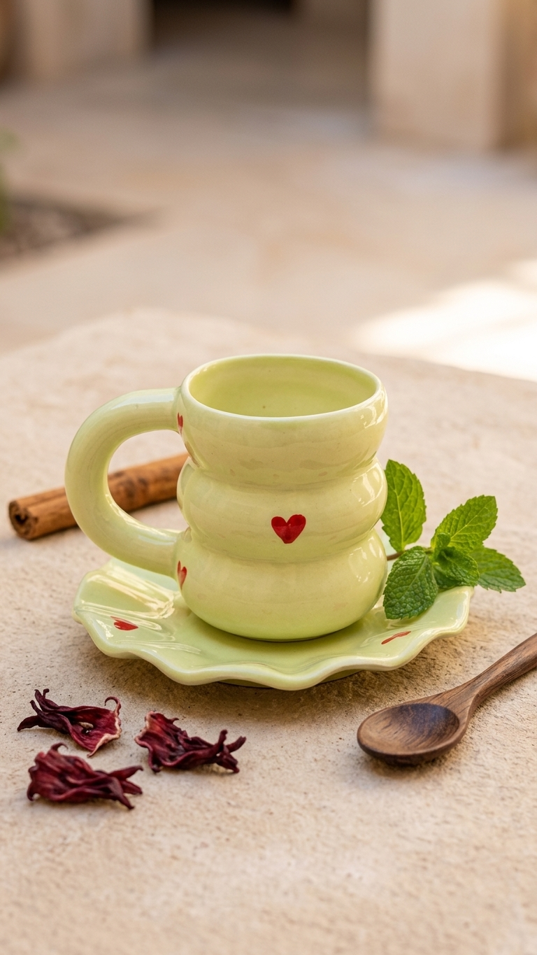Heart Ceramic Mug with Saucer