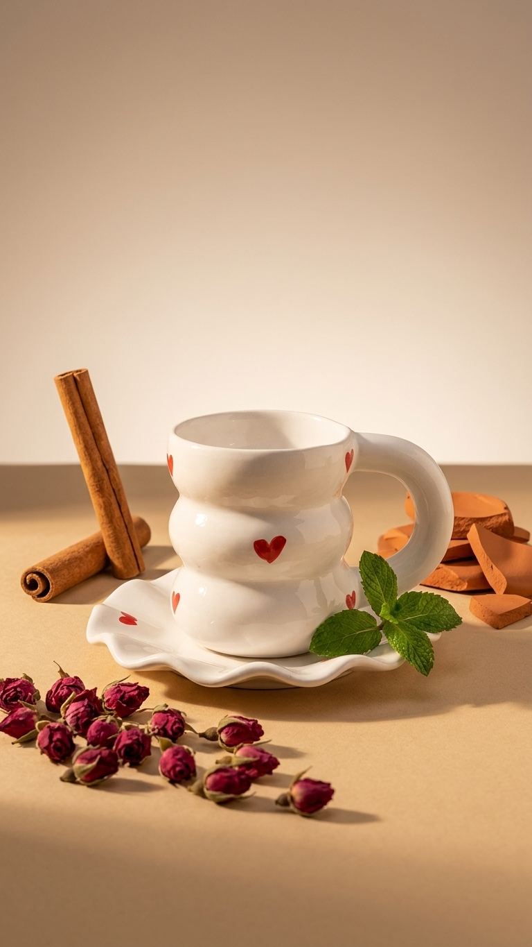 Heart Ceramic Mug with Saucer