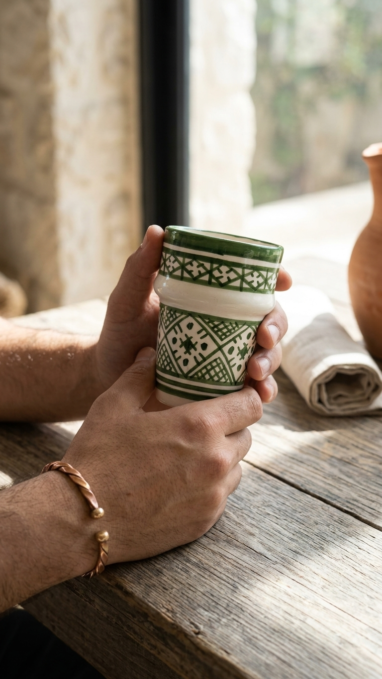 Green Patterned Ceramic Cup