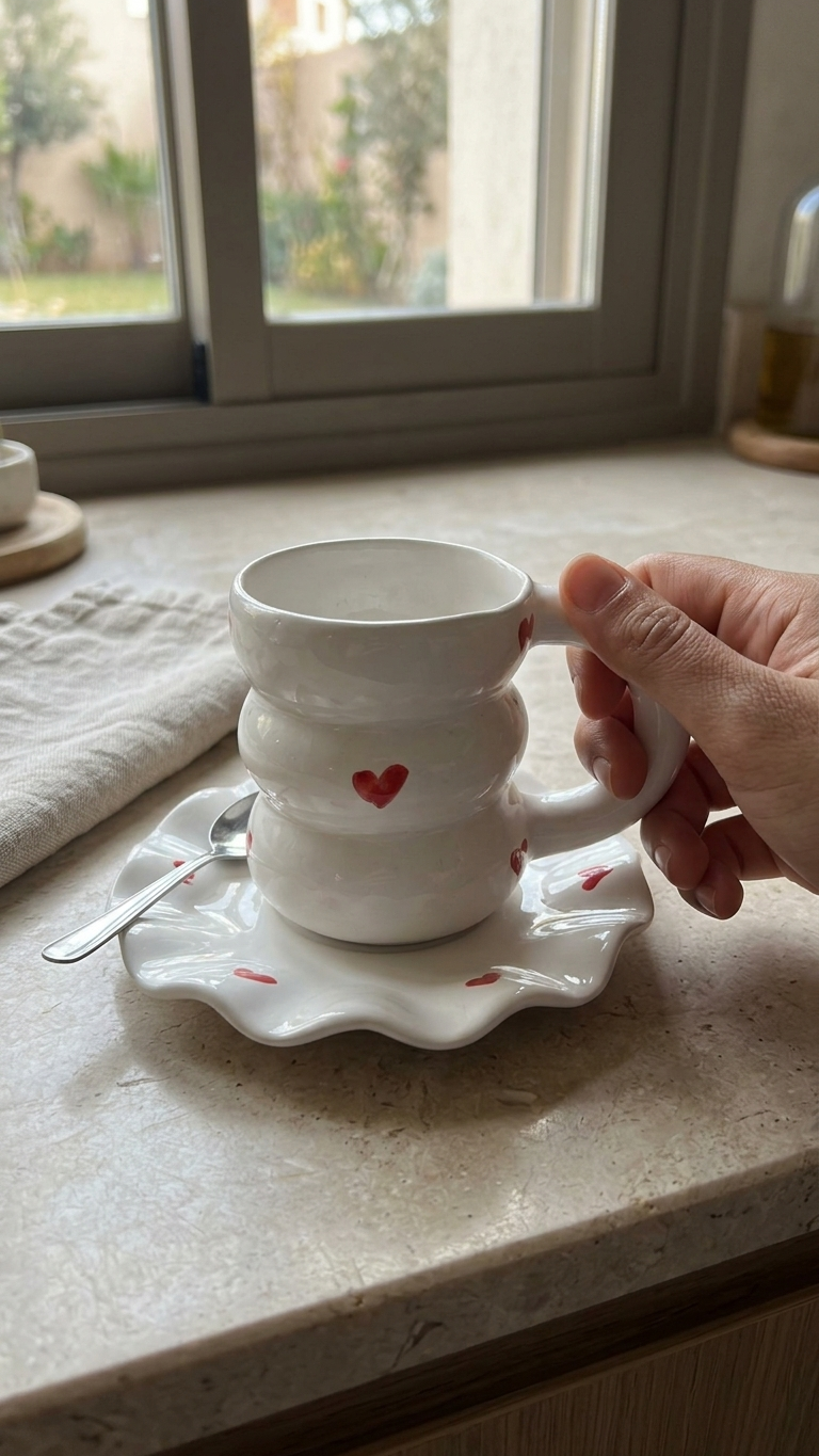Heart Ceramic Mug with Saucer
