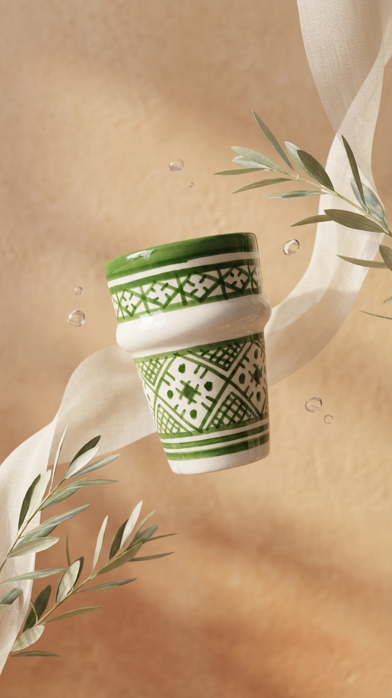 Green Patterned Ceramic Cup