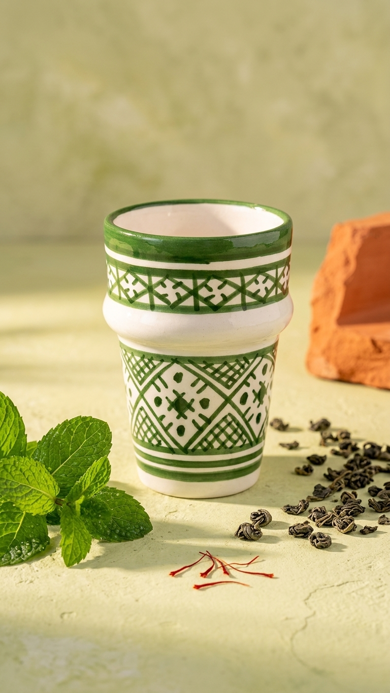 Green Patterned Ceramic Cup