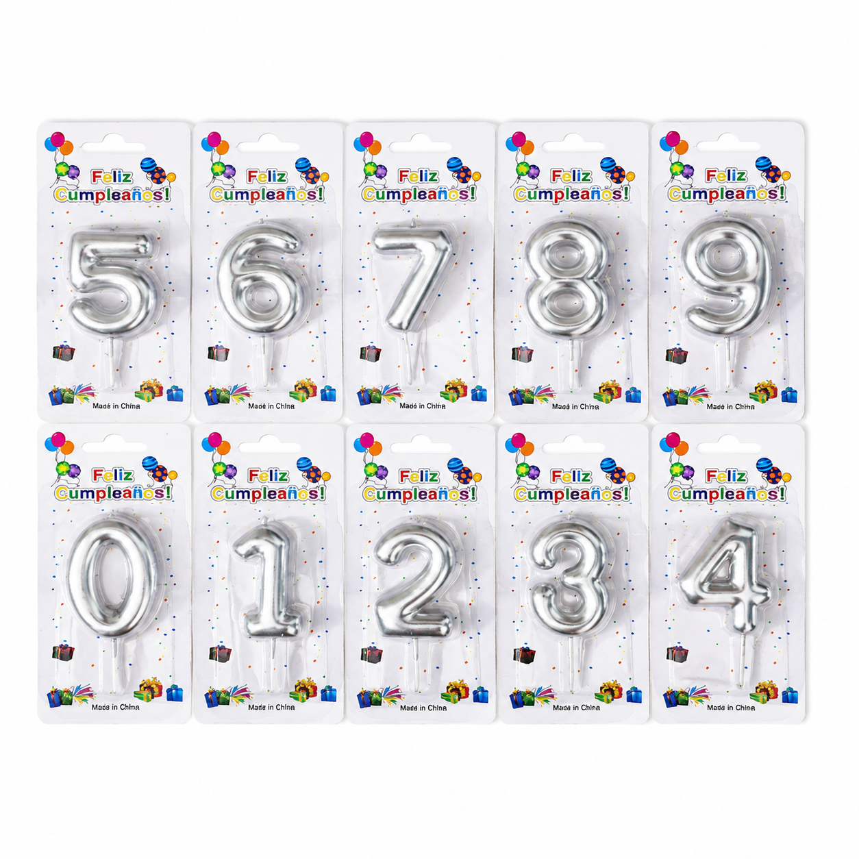 Velas de cumpleaños con números plateados 12 Pzs