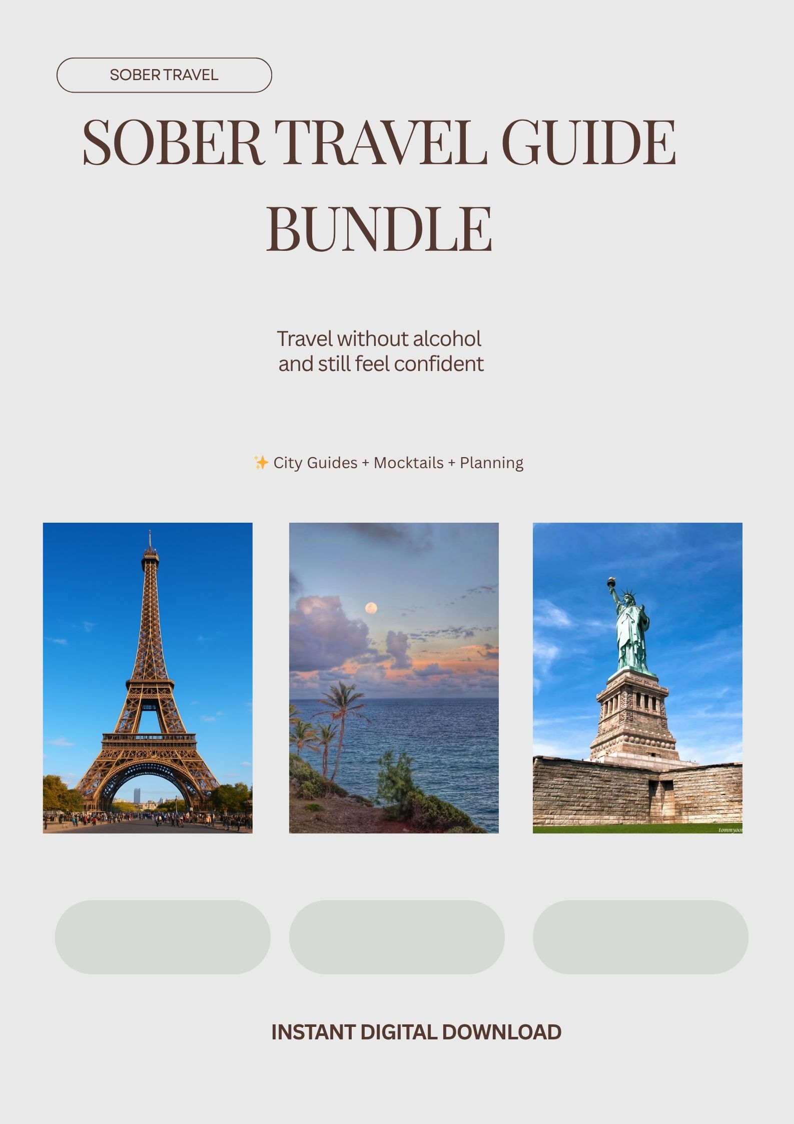 Sober Travel Guide Bundle | NYC, Paris, Toronto & Caribbean Travel Guides | Alcohol-Free Travel Planner | Printable PDF