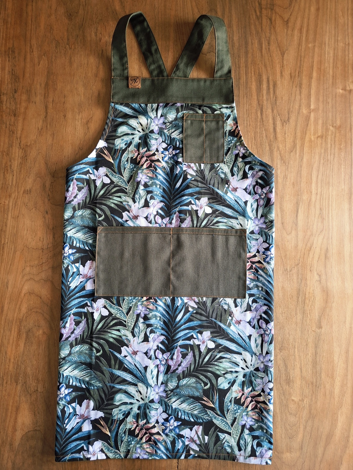 Avental Floral Preto/Verde