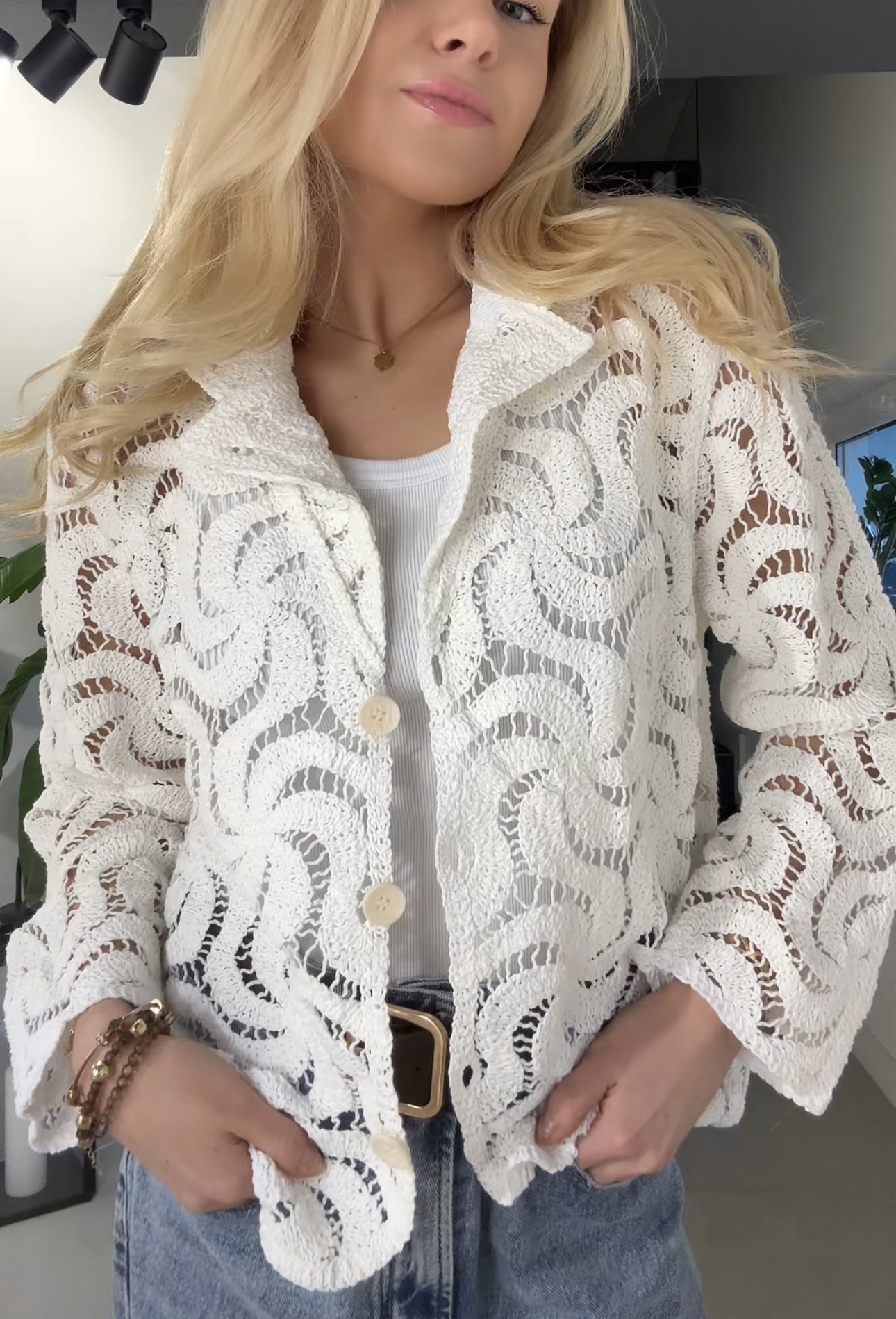 Żakiet bawełniany ażurowy elegancki