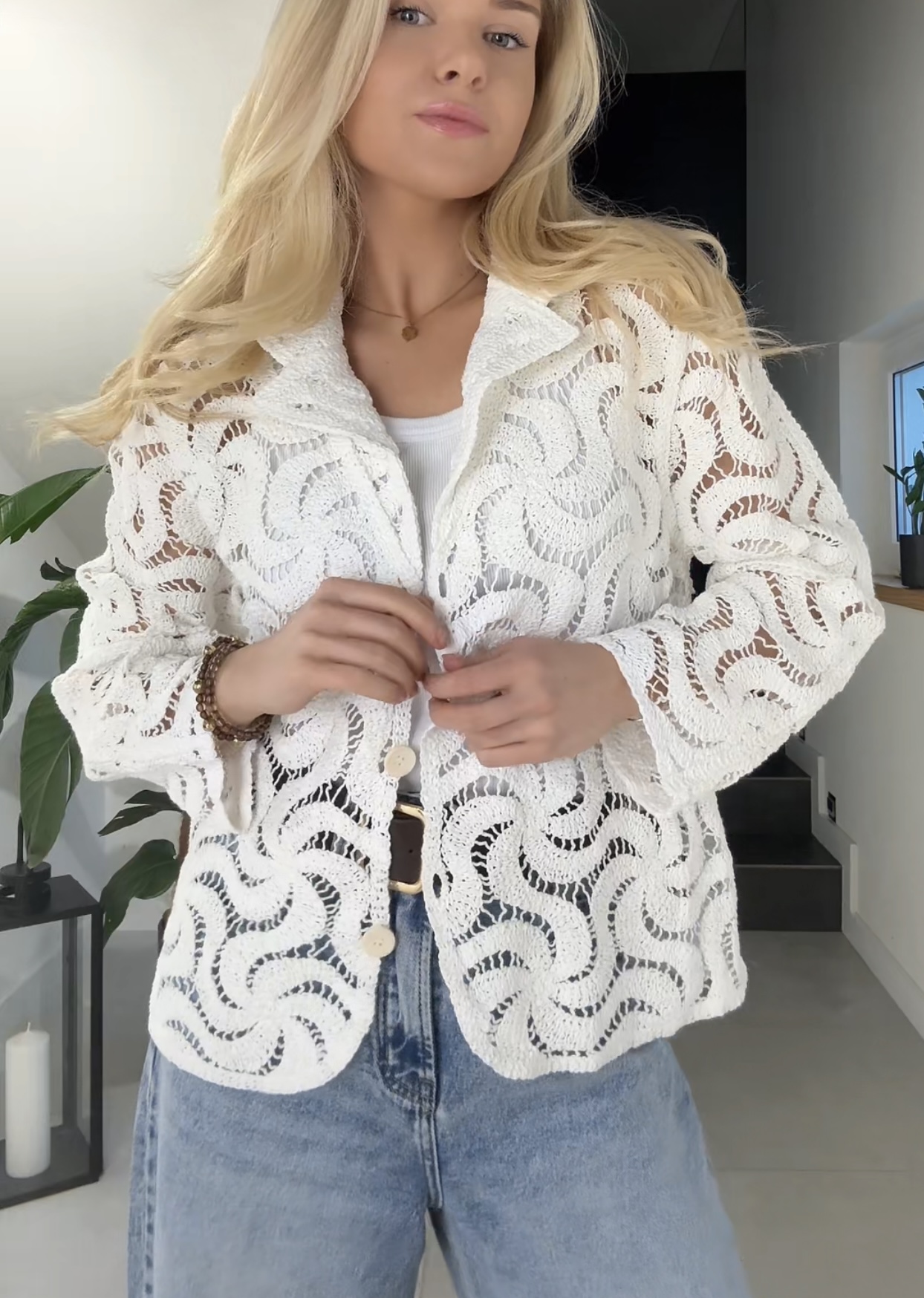 Żakiet bawełniany ażurowy elegancki