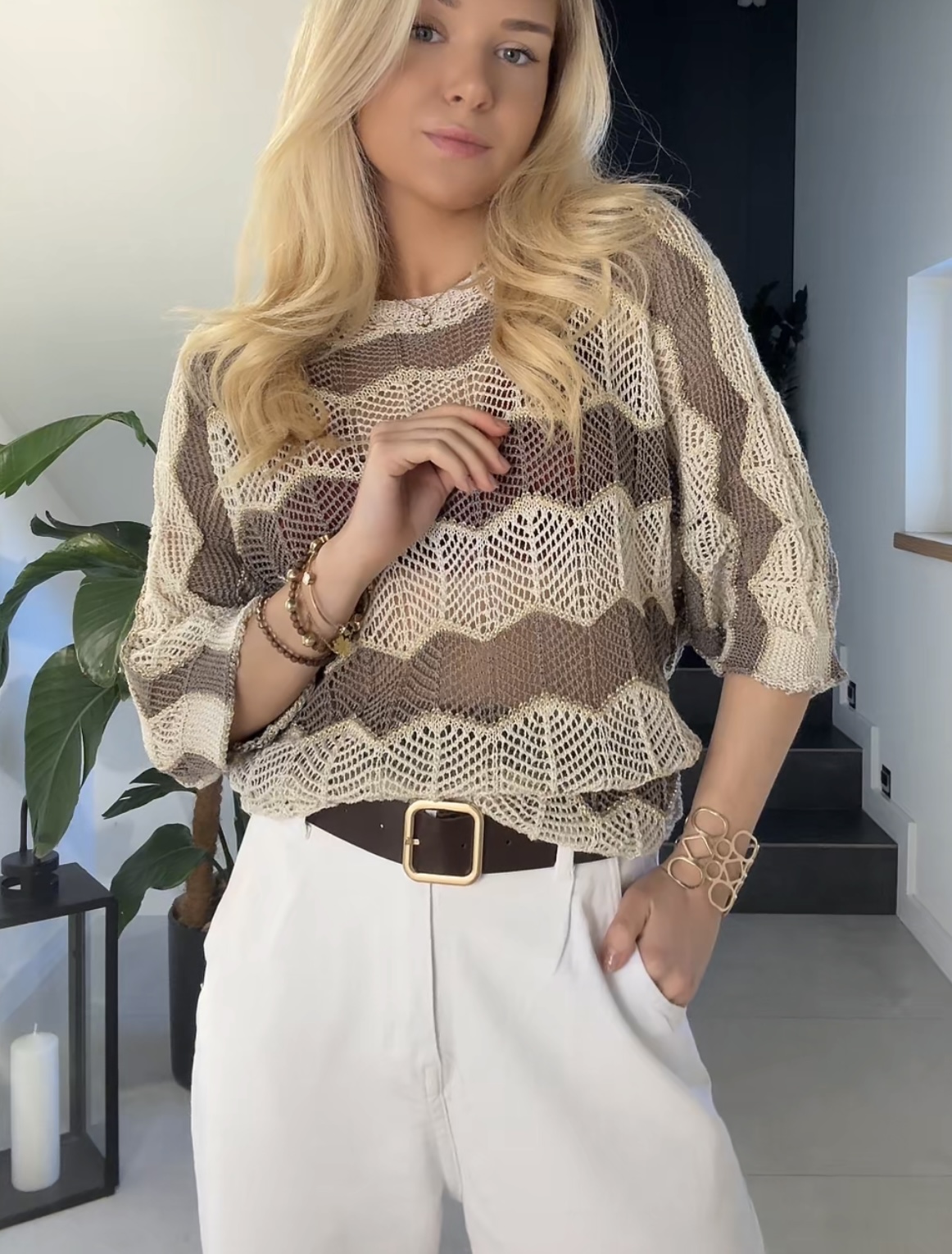 Sweterek ażurowy wzorzysty