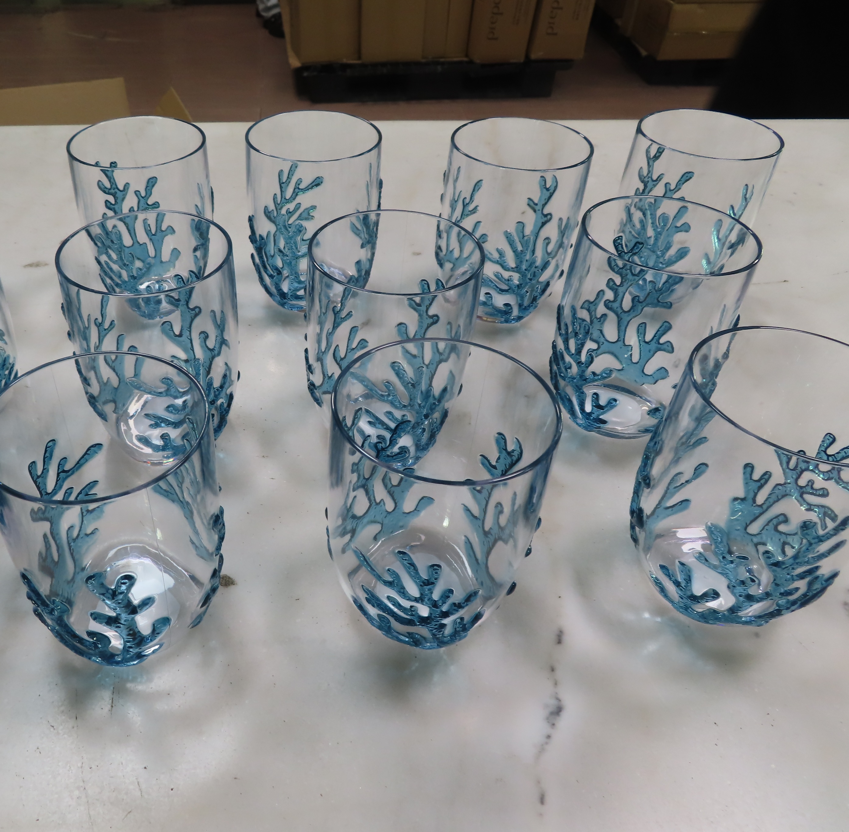 6 verre a eau corail bleu acrylique 