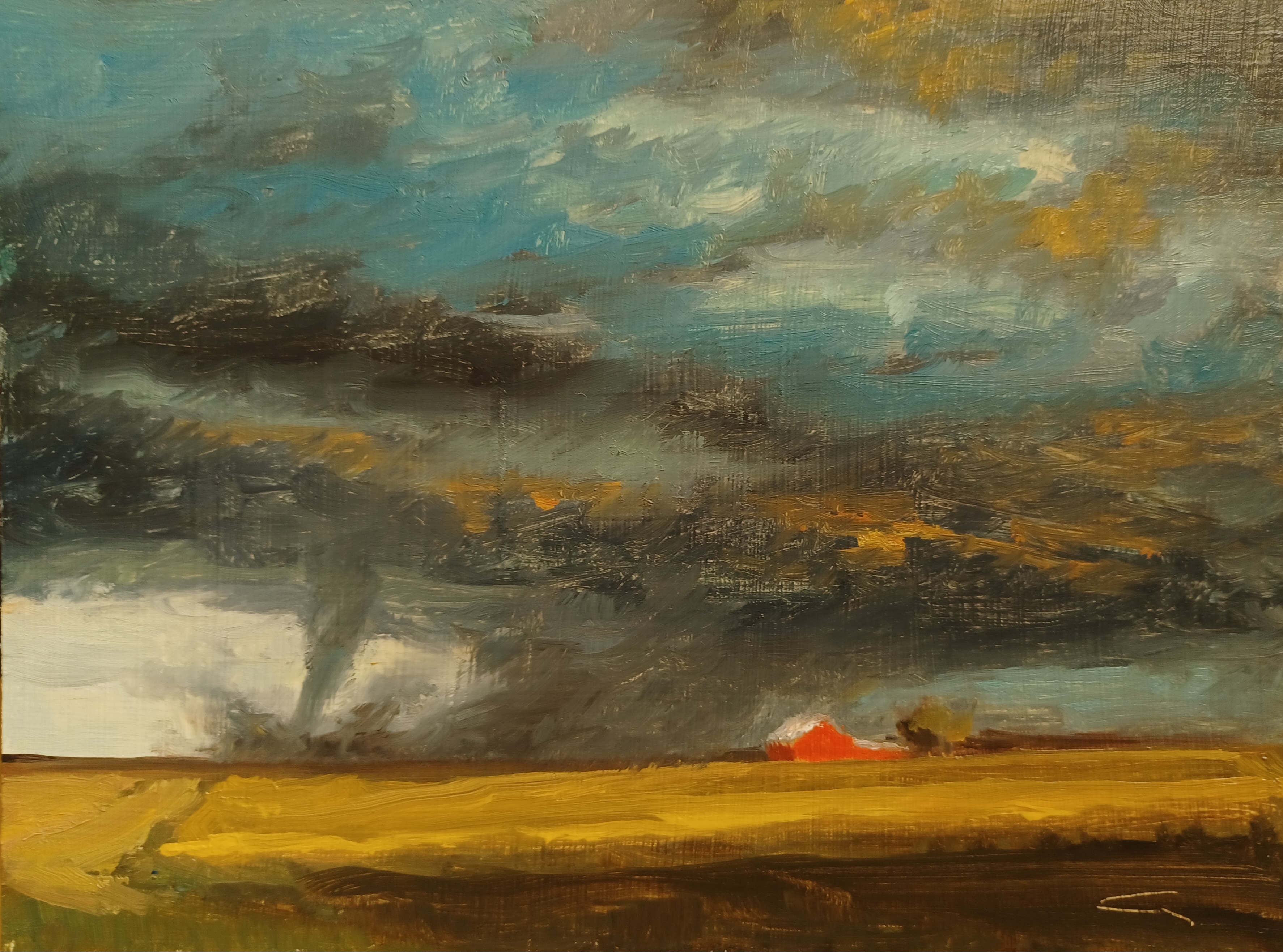 Sketch: Tornado and Red Farmhouse