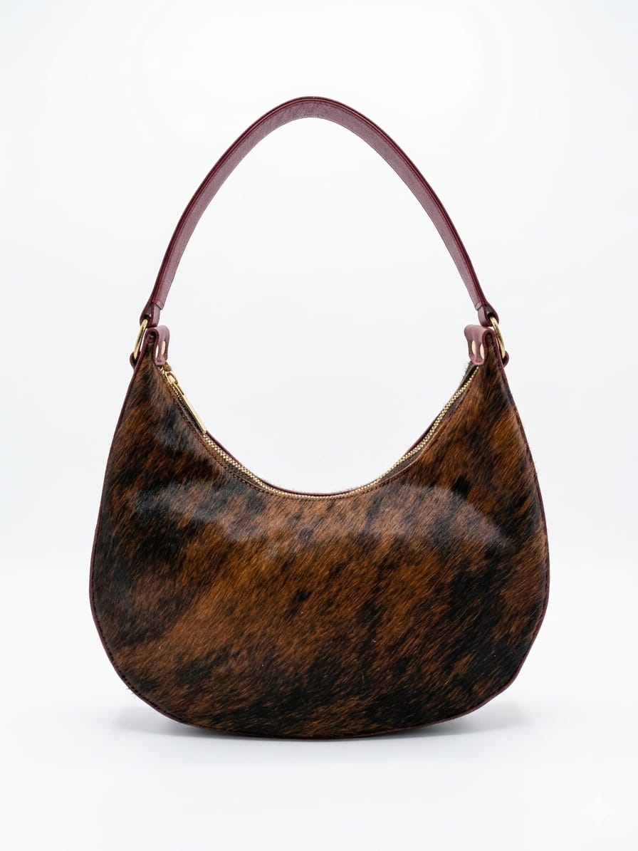 Bolso de cuero rojo con estampado de pelo