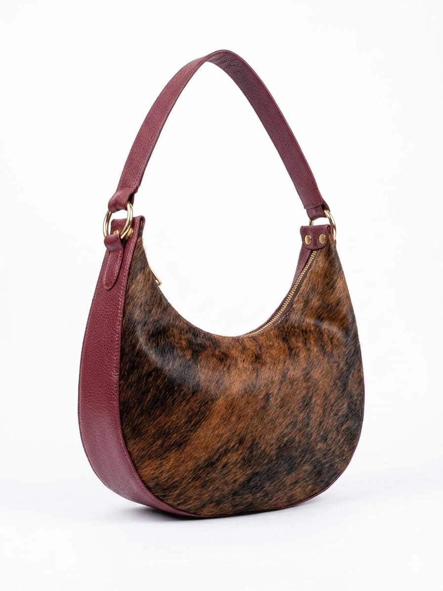 Bolso de cuero rojo con estampado de pelo