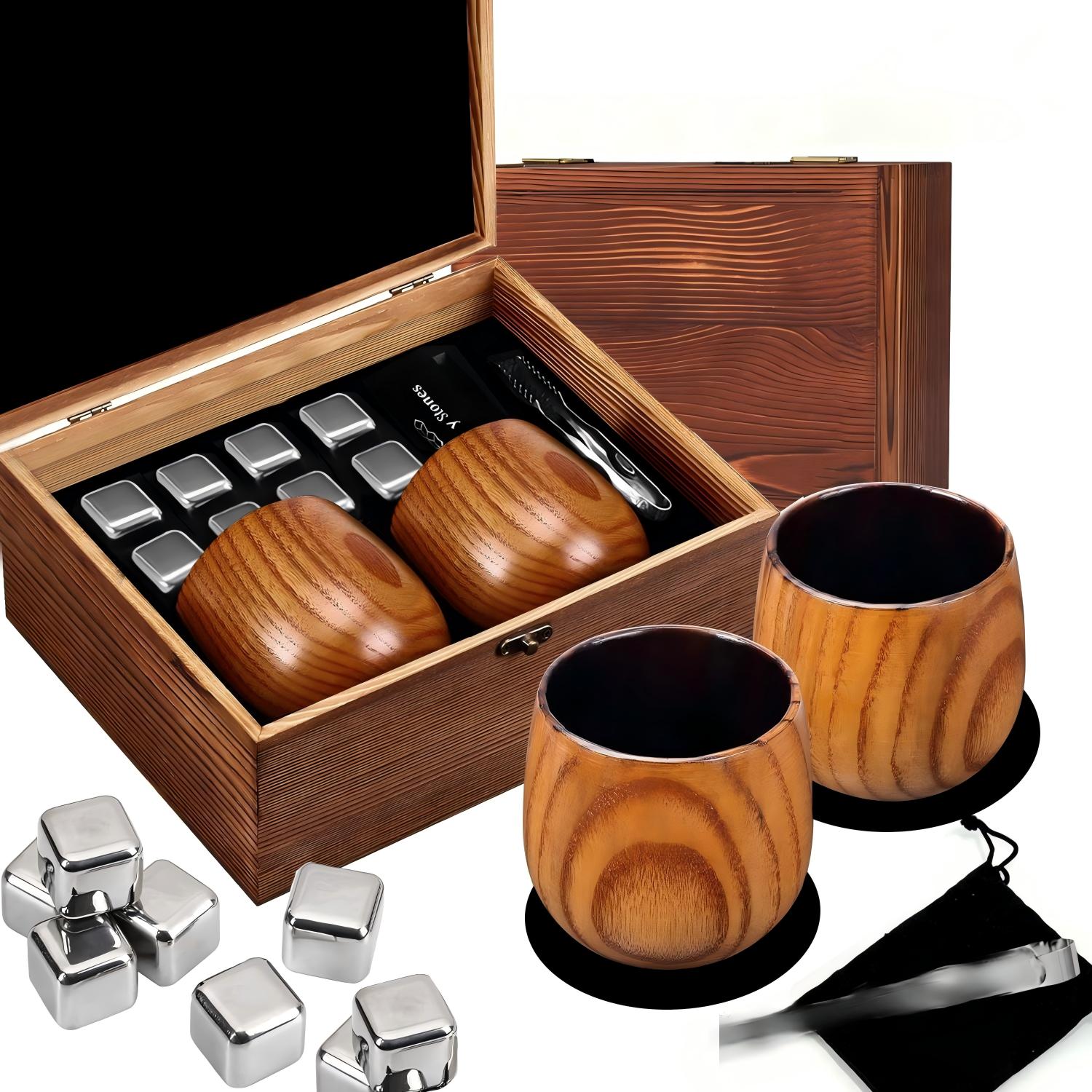 Wooden Whiskey Glasses Kit Gift Box
