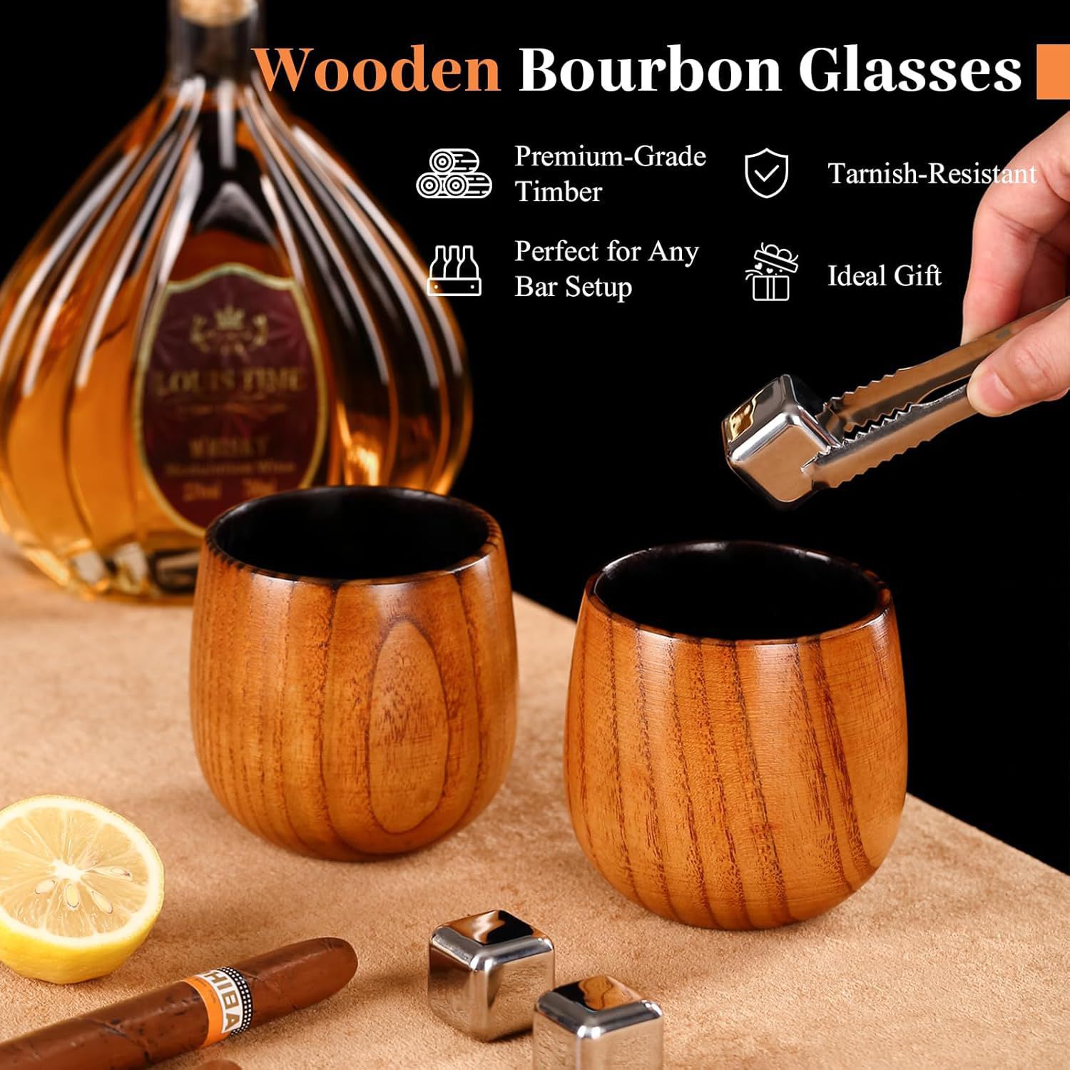 Wooden Whiskey Glasses Kit Gift Box