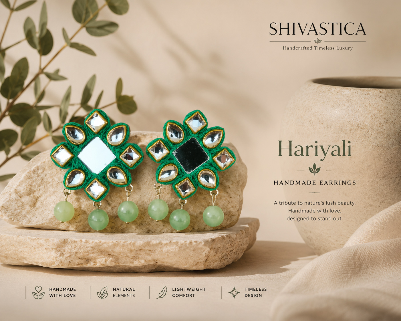 Hariyali Handmade Green Mirror Earrings | Handcrafted Silk Thread Statement Earrings for Women