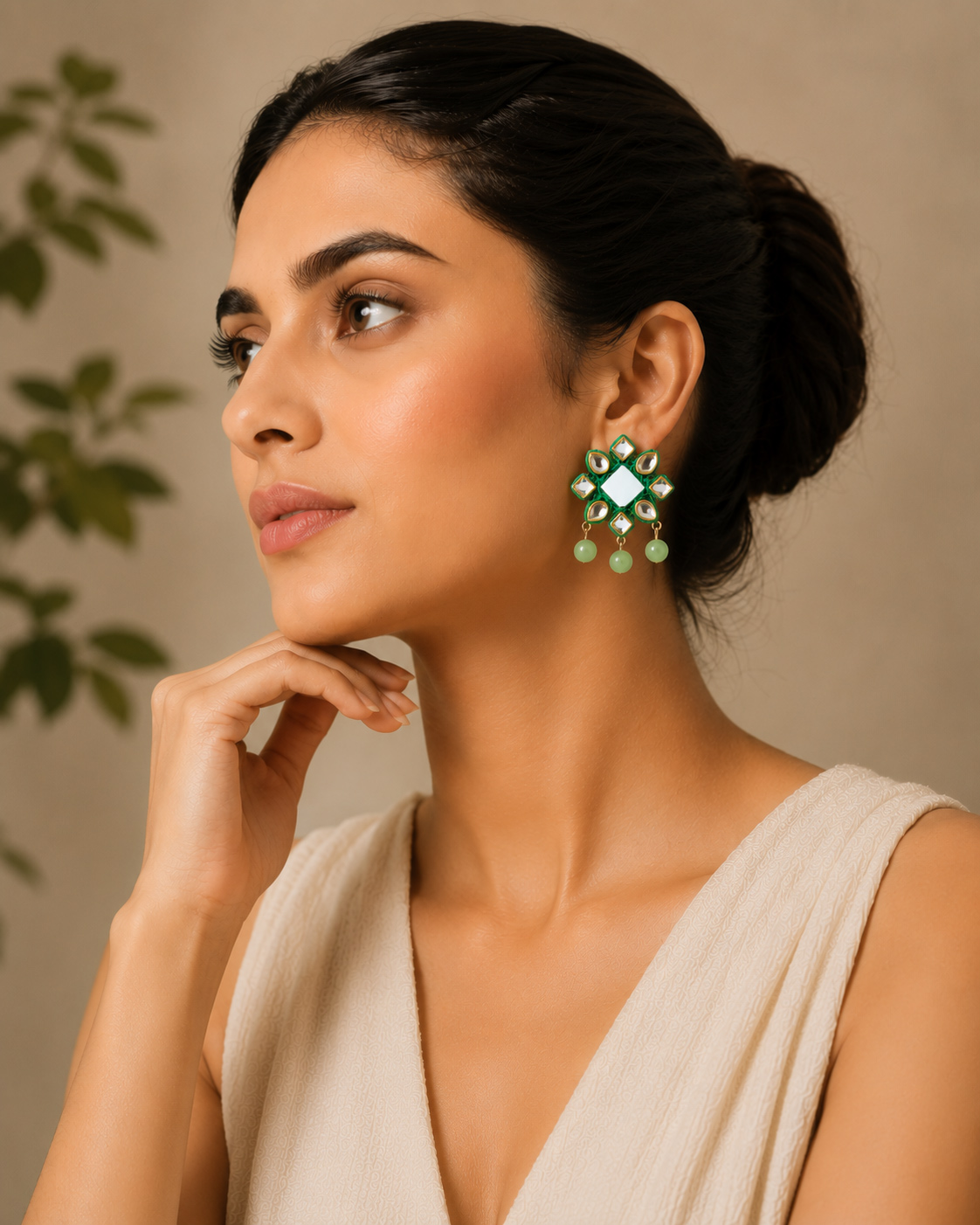 Hariyali Handmade Green Mirror Earrings | Handcrafted Silk Thread Statement Earrings for Women
