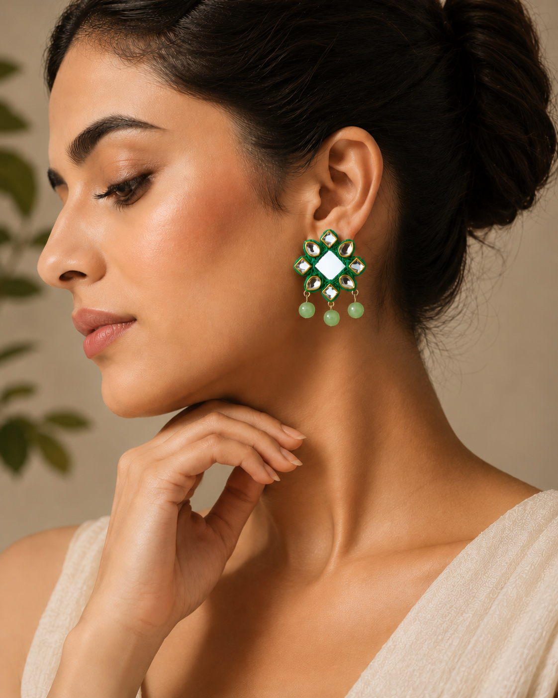 Hariyali Handmade Green Mirror Earrings | Handcrafted Silk Thread Statement Earrings for Women