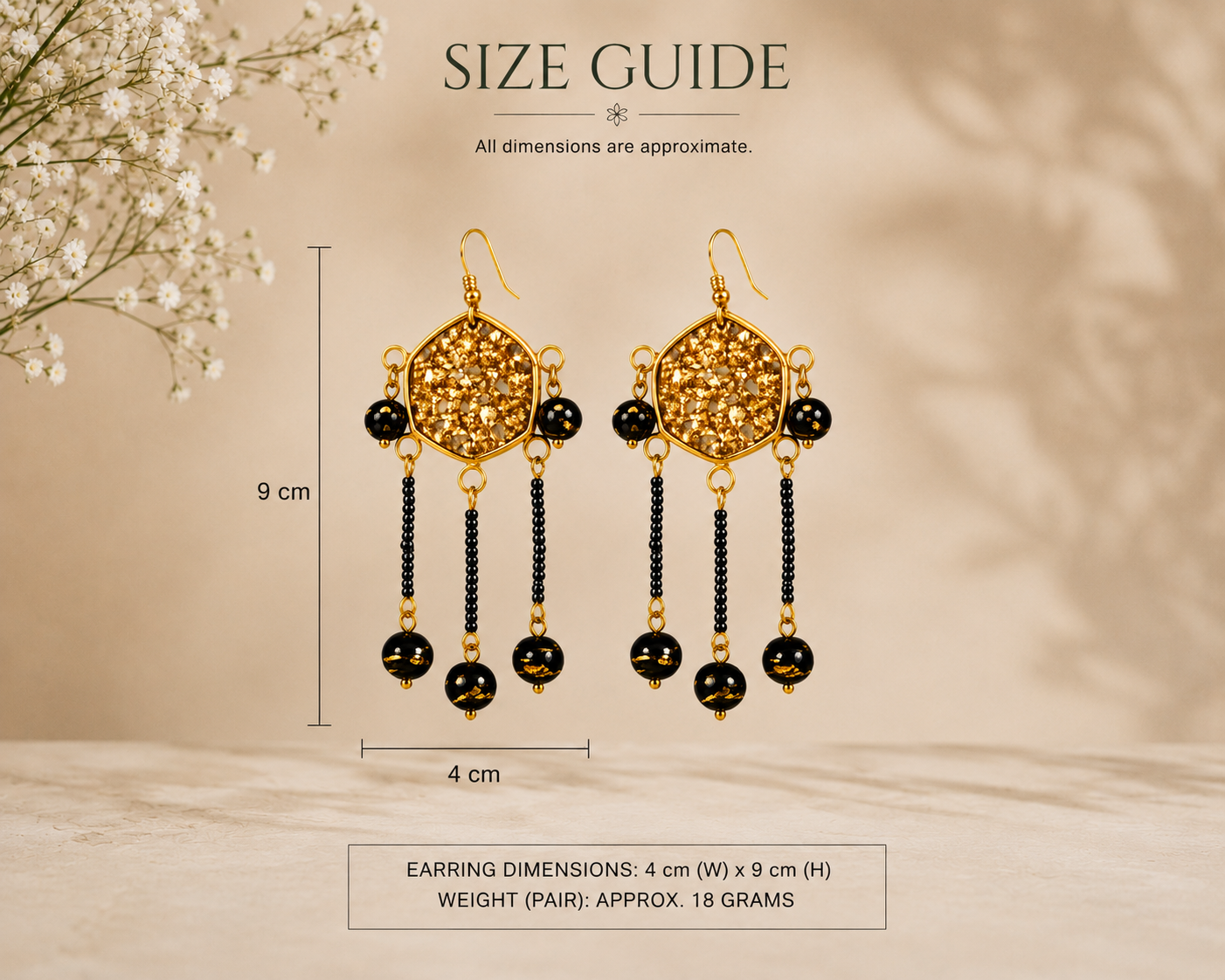 Kanak Handmade Gold Resin Statement Earrings | Black & Gold Festive Earrings for Women
