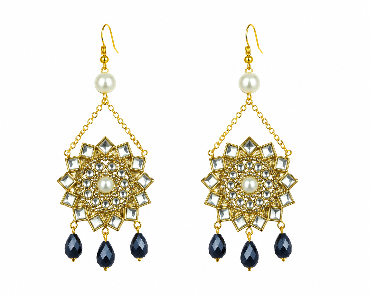 Noor Chandrika Handmade Glass Kundan Pearl Statement Earrings | Festive & Wedding Earrings for Women