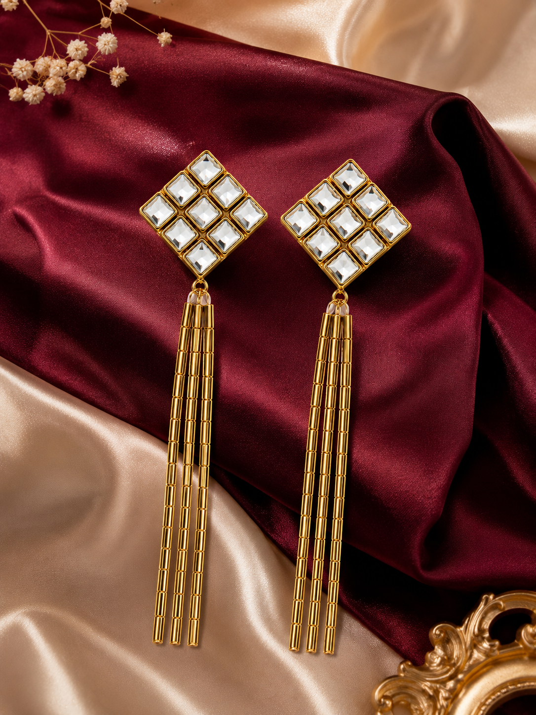 Noor Jhalar Handmade Glass Kundan Tassel Earrings | Long Statement Party Earrings for Women
