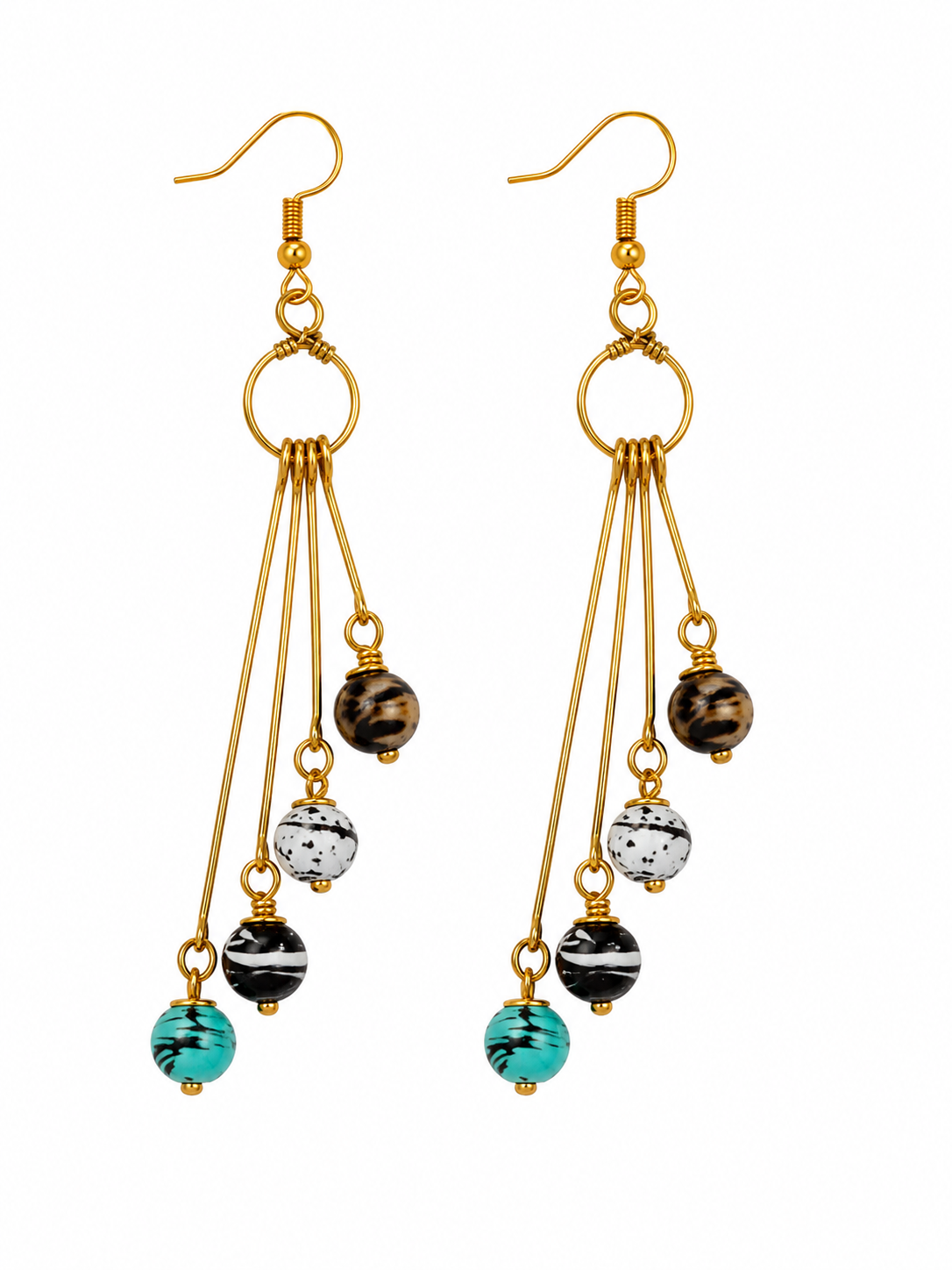 Chaturangi Handmade Multicolor Glass Bead Brass Earrings | Contemporary Long Statement Earrings for Women