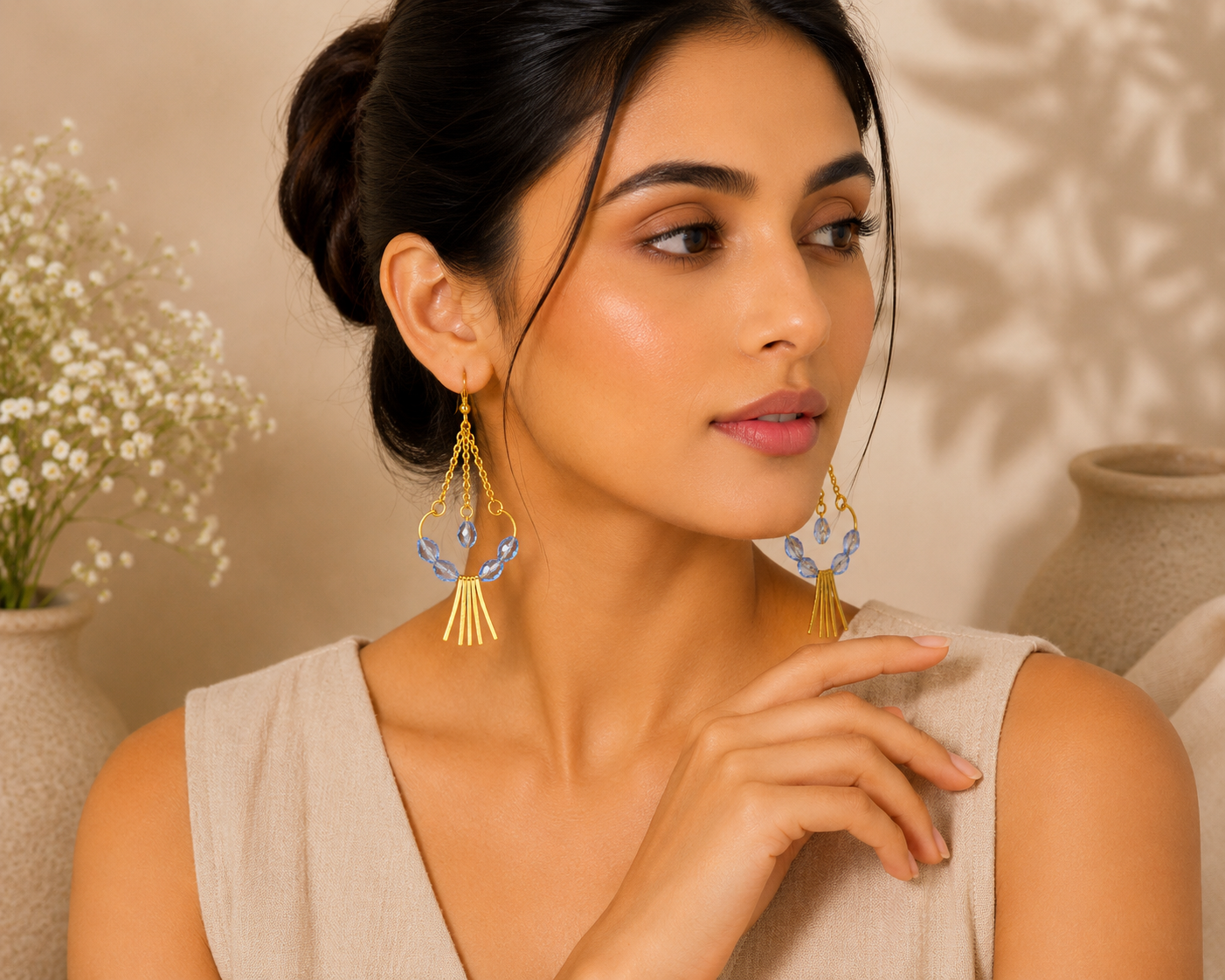 Neerja – Handmade Blue Glass Bead Statement Earrings