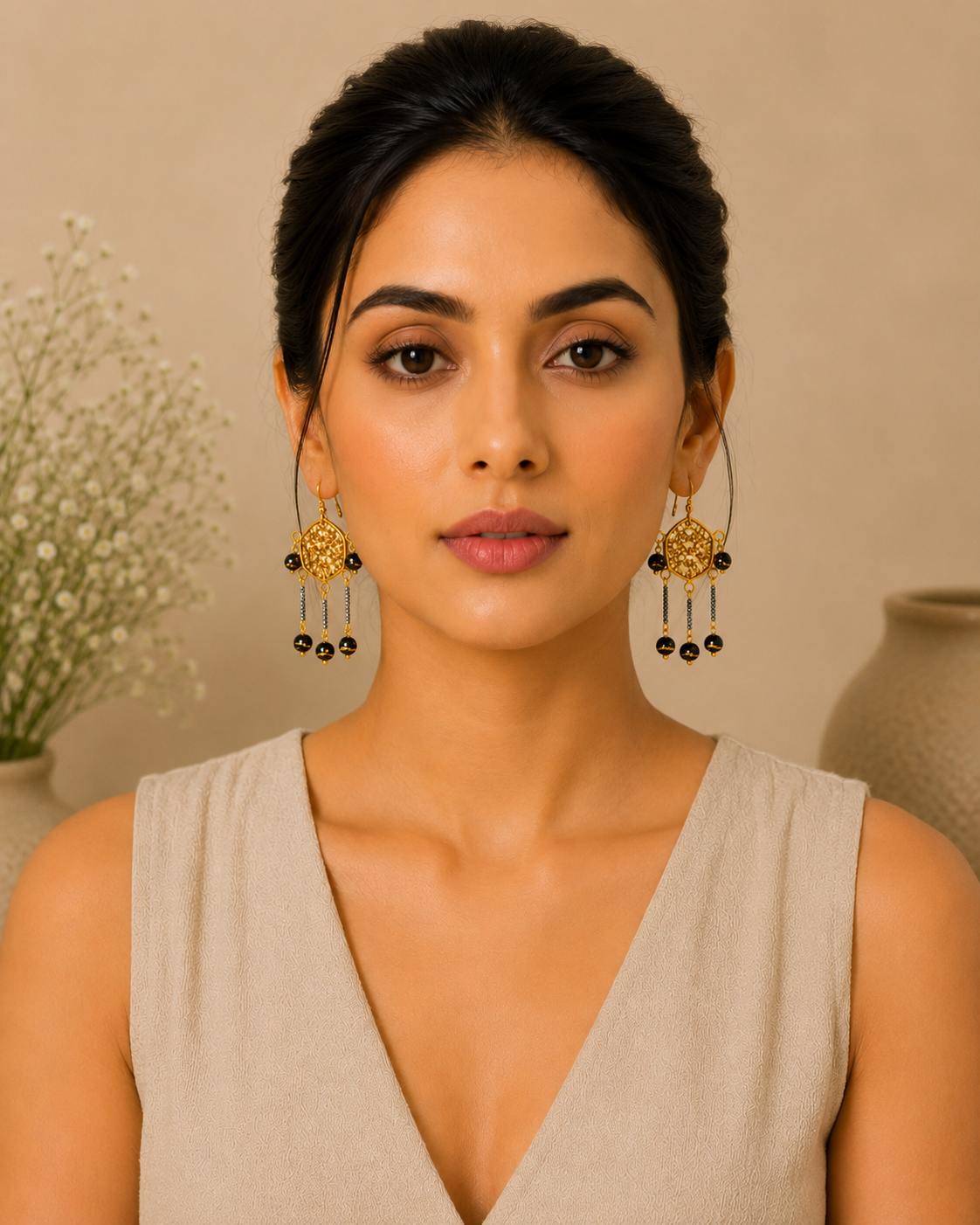 Kanak Handmade Gold Resin Statement Earrings | Black & Gold Festive Earrings for Women
