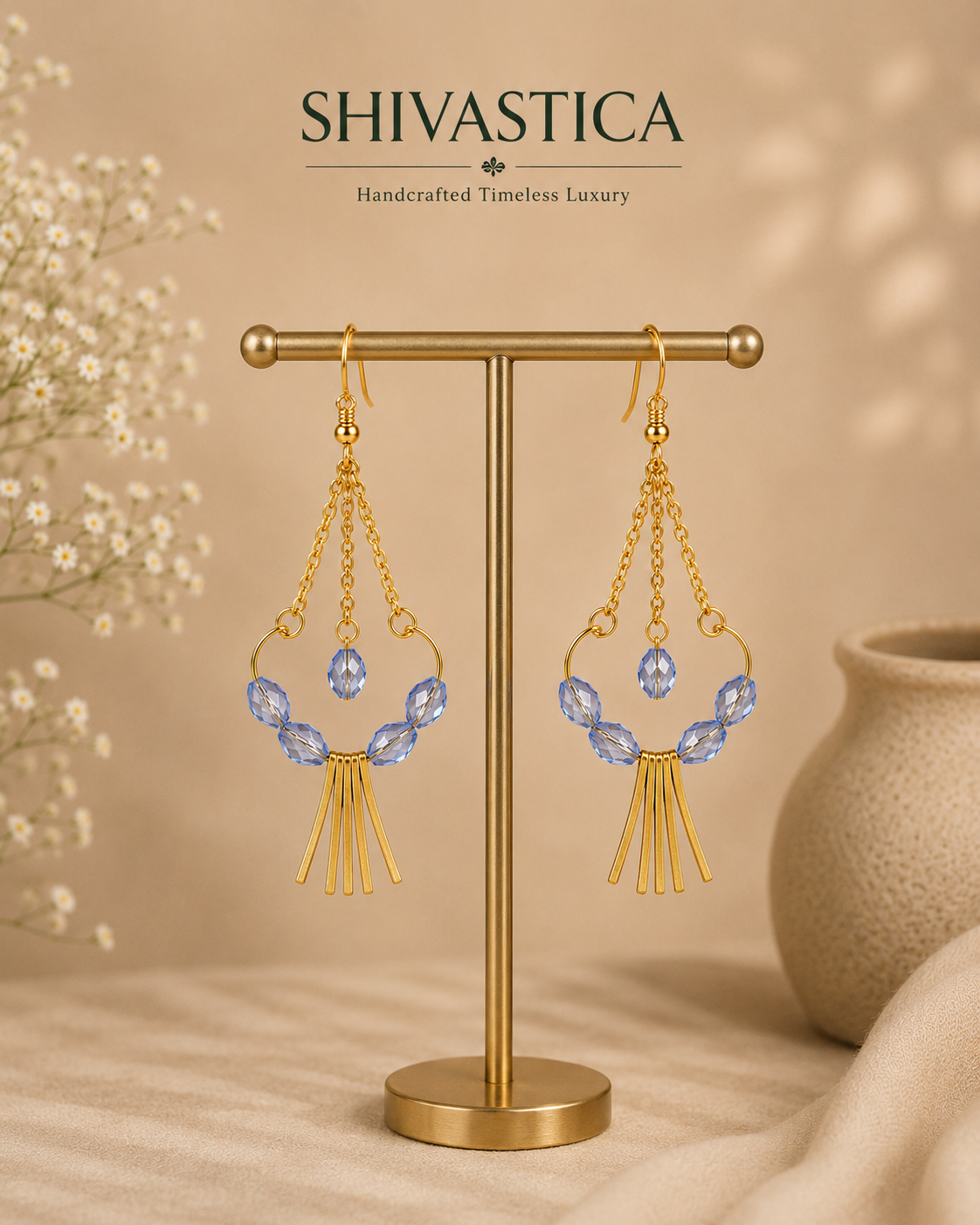 Neerja – Handmade Blue Glass Bead Statement Earrings