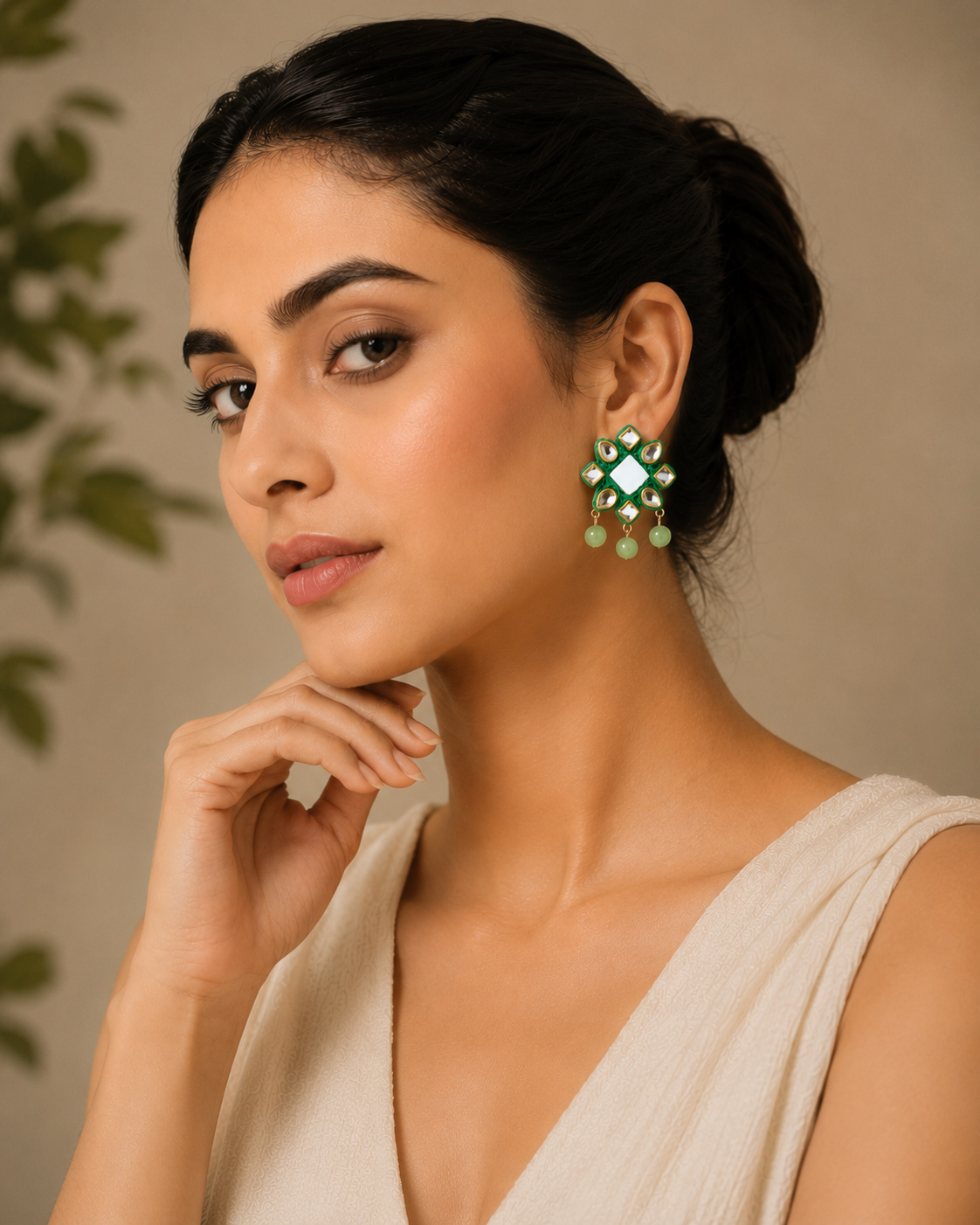 Hariyali Handmade Green Mirror Earrings | Handcrafted Silk Thread Statement Earrings for Women