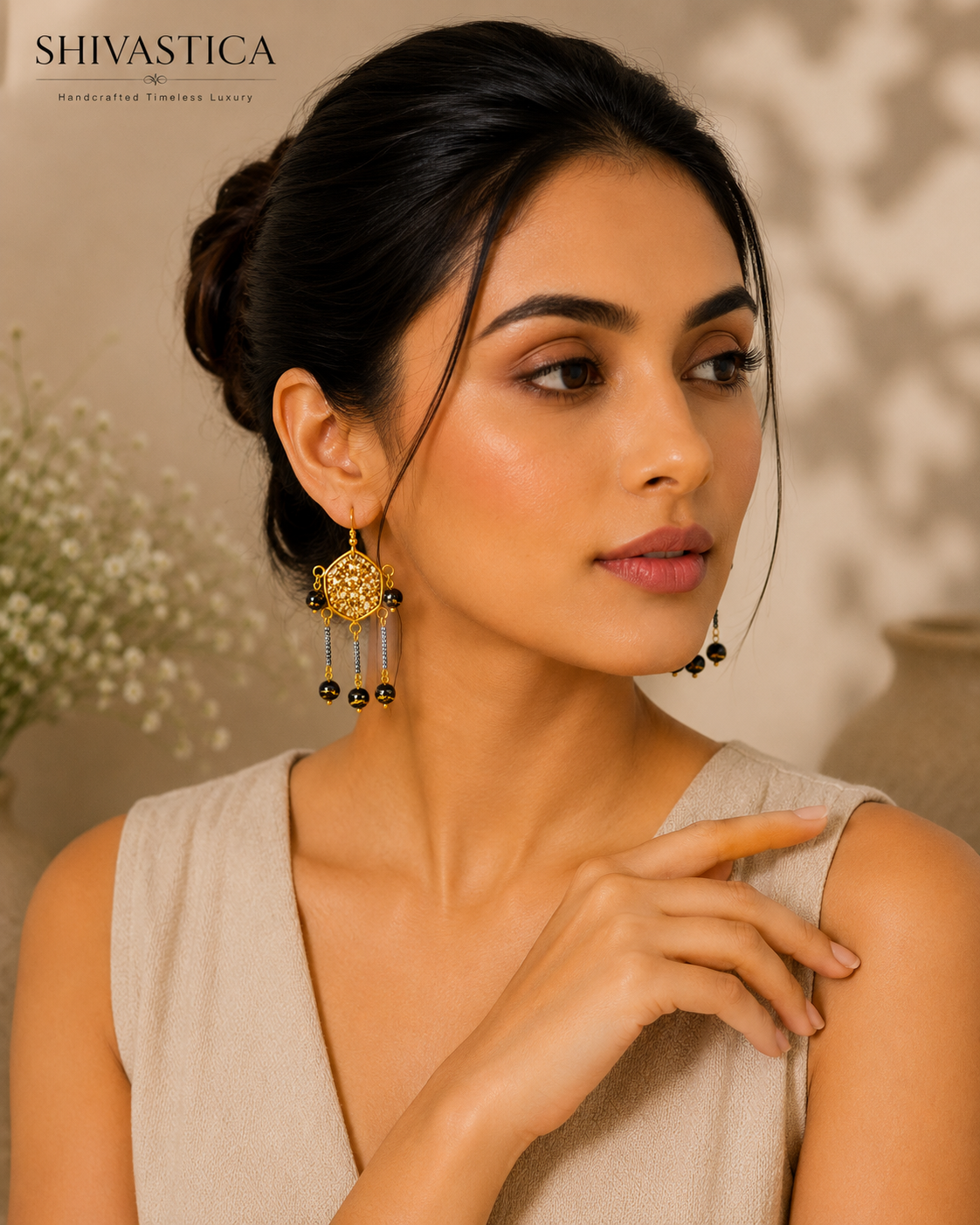 Kanak Handmade Gold Resin Statement Earrings | Black & Gold Festive Earrings for Women