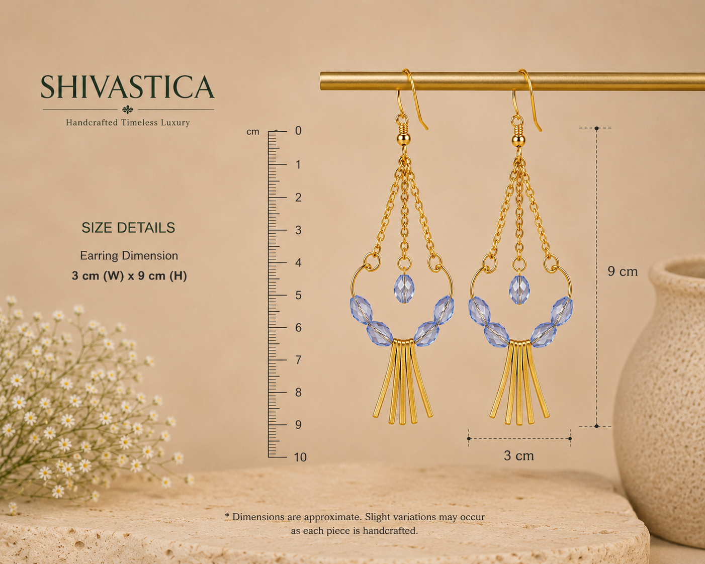 Neerja – Handmade Blue Glass Bead Statement Earrings