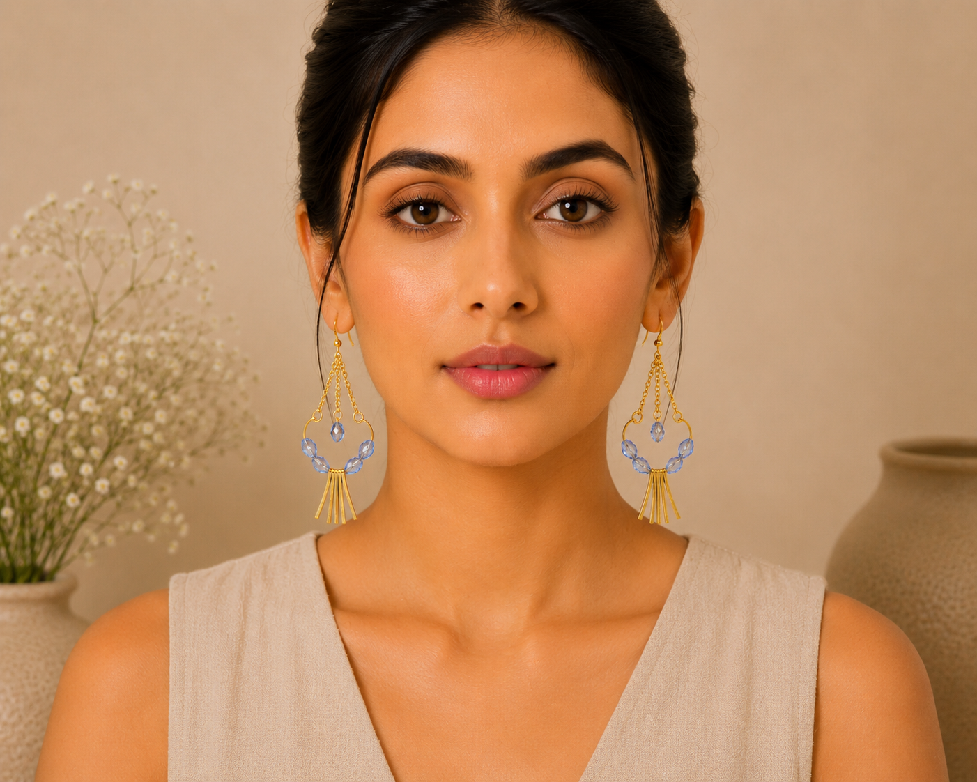 Neerja – Handmade Blue Glass Bead Statement Earrings