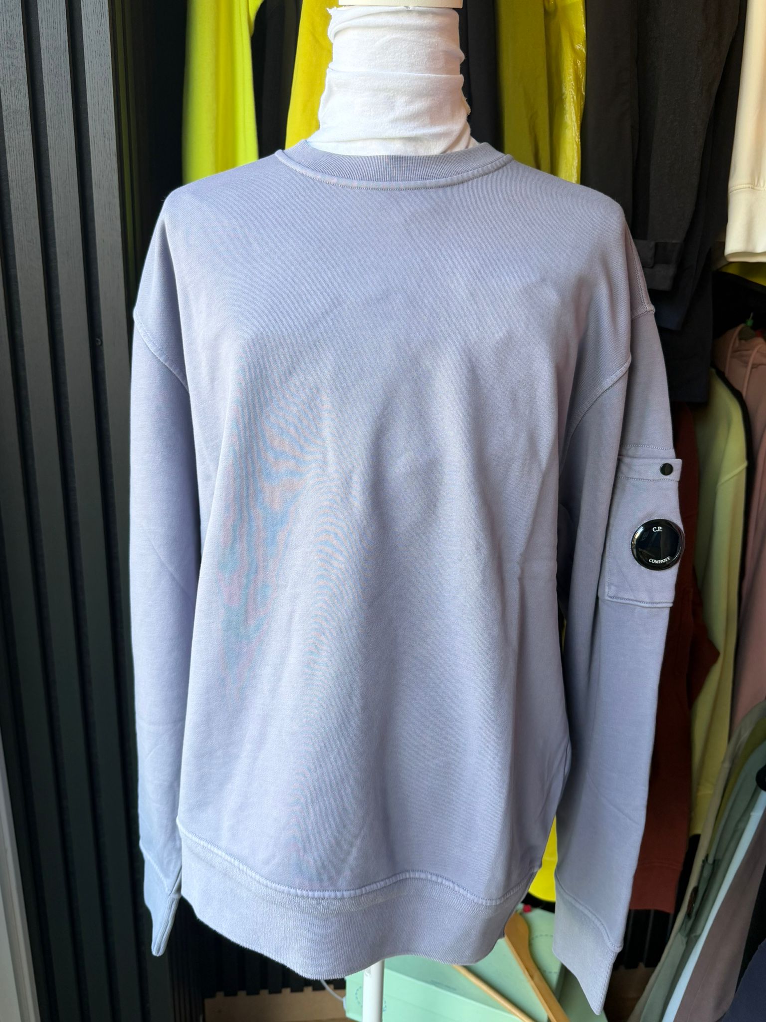 C.P. Company Lilac Lense Patch Logo Brushed Diagonal Fleece Sweatshirt