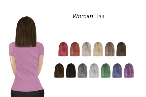 Shoulder Straight Woman Hair Clipart Set