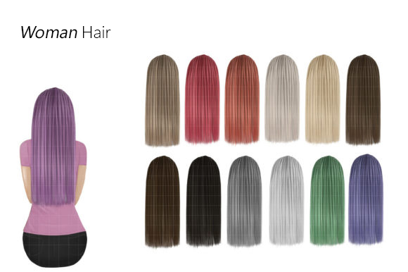 Long Straight Woman Hair Clipart Set