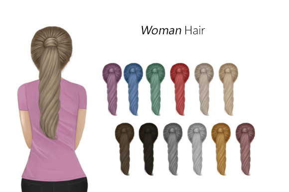 Wavy Tied Woman Hair Clipart Set