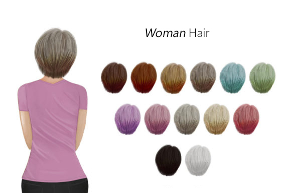 Short Hair Woman Clipart Set
