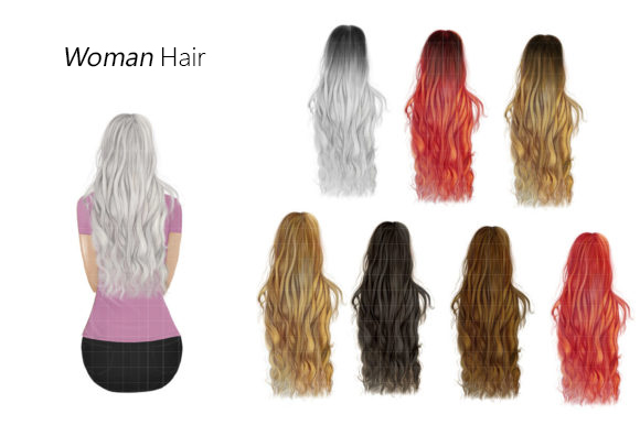 Wavy Long Woman Hair Clipart Set