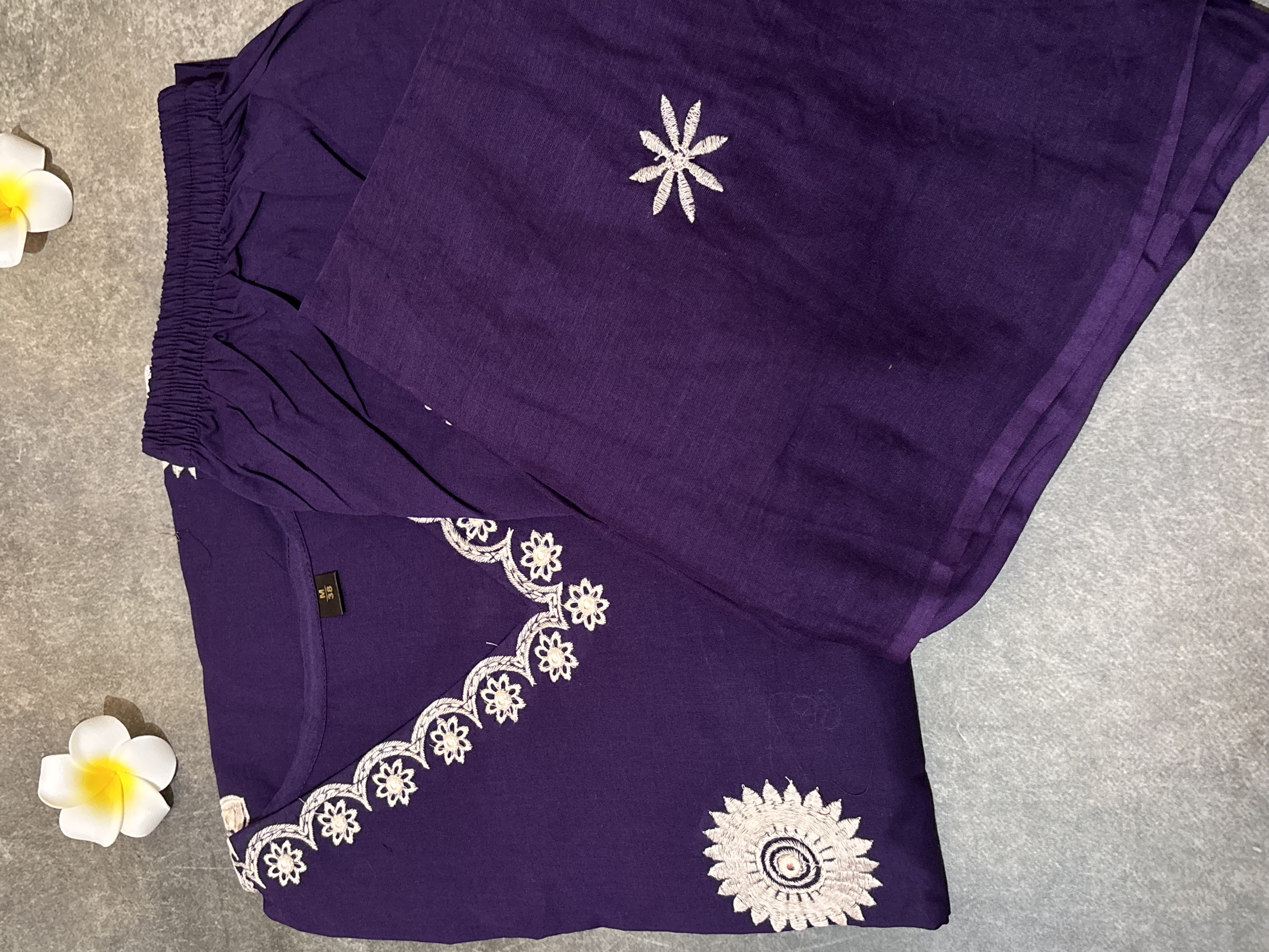 Purple Embroidered Cotton Kurta Set