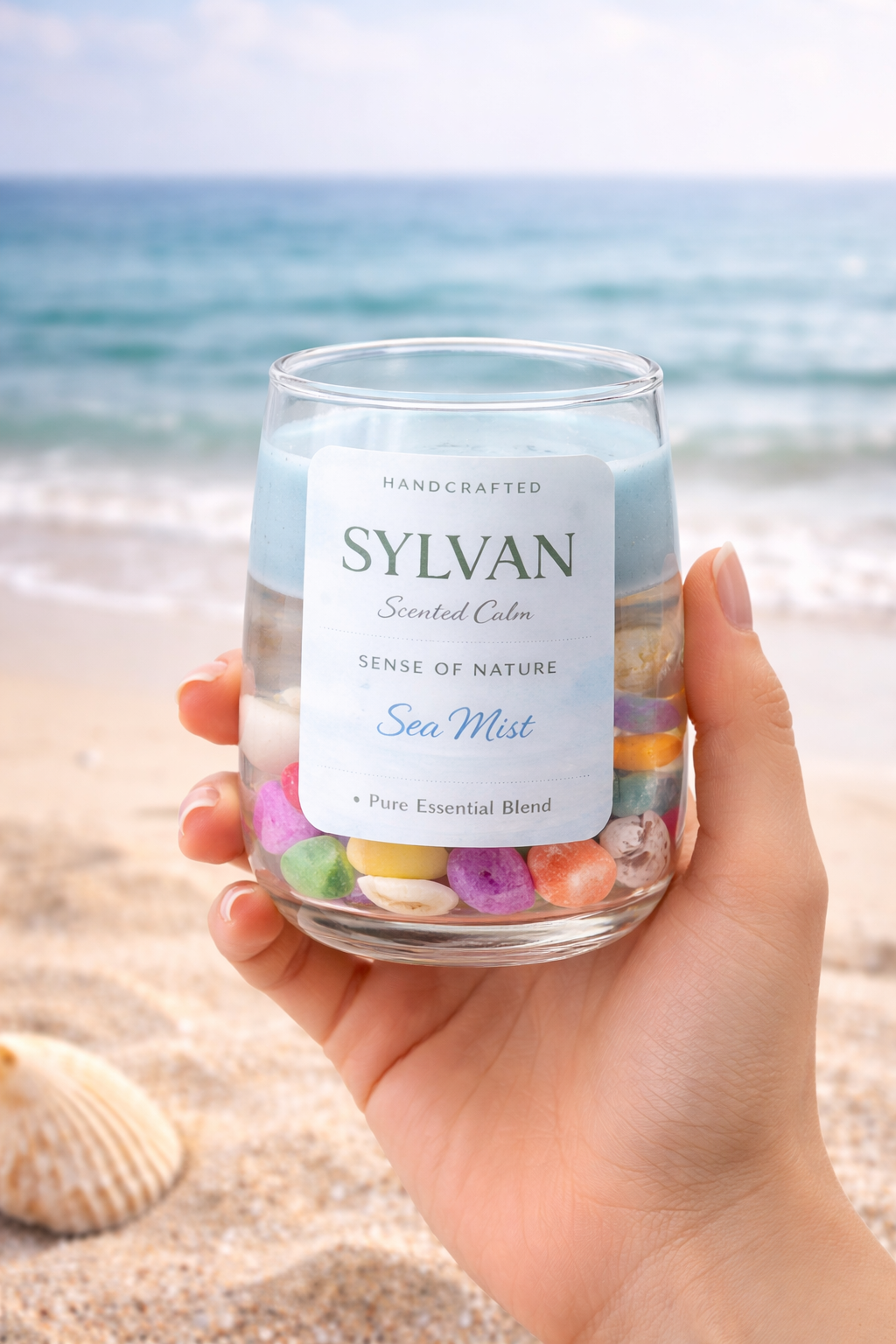 Sylvan Sea Mist Scented Candle (Multi color Stones)