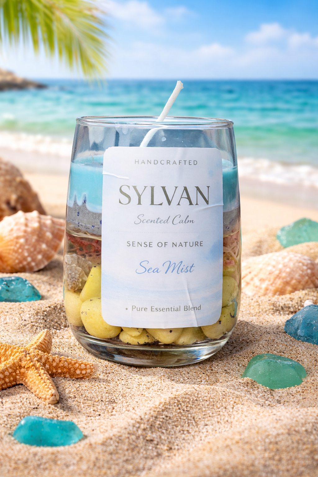 Sylvan Sea Mist Scented Water Candel (White Stones )