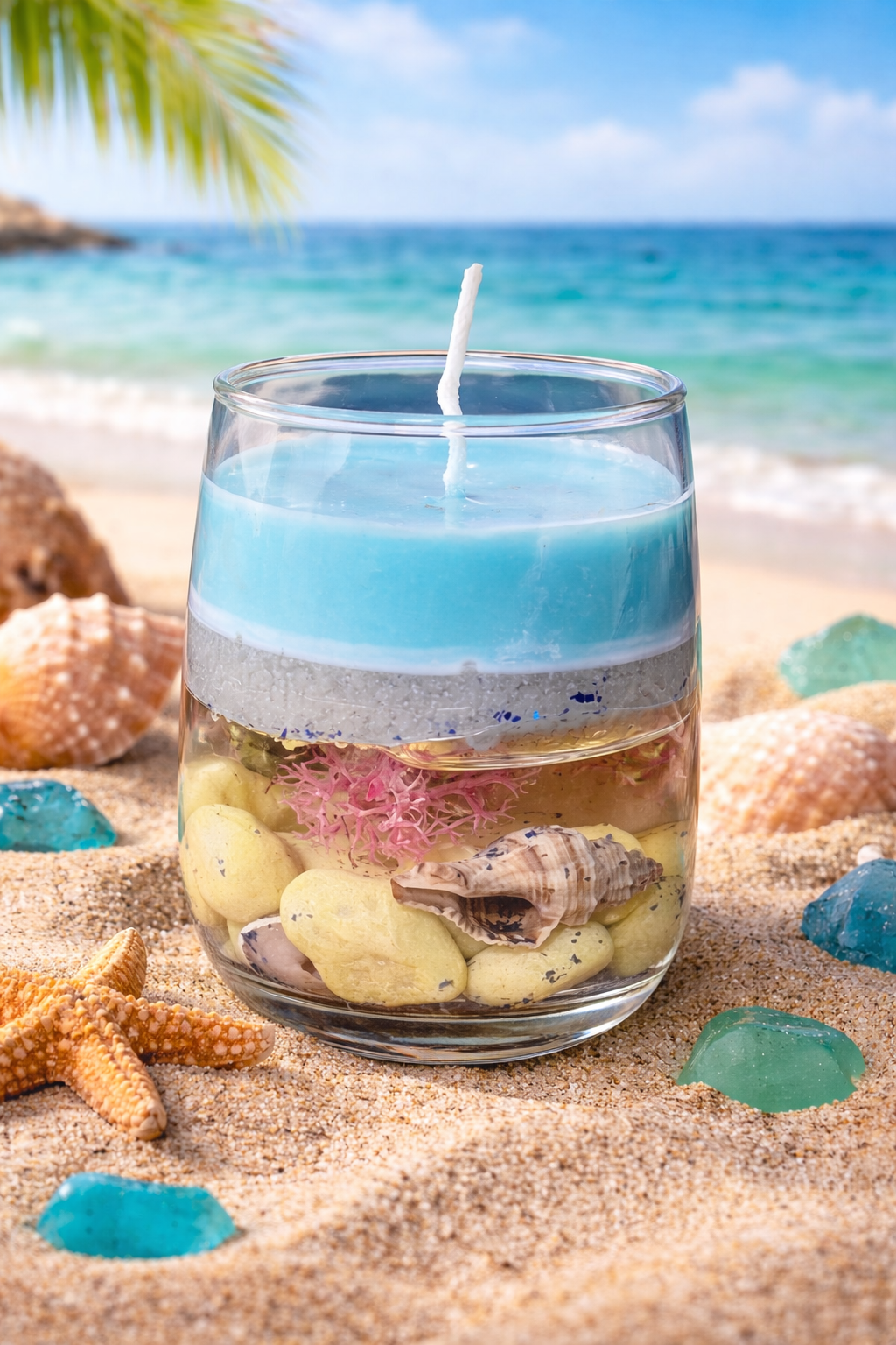 Sylvan Sea Mist Scented Water Candel (White Stones )