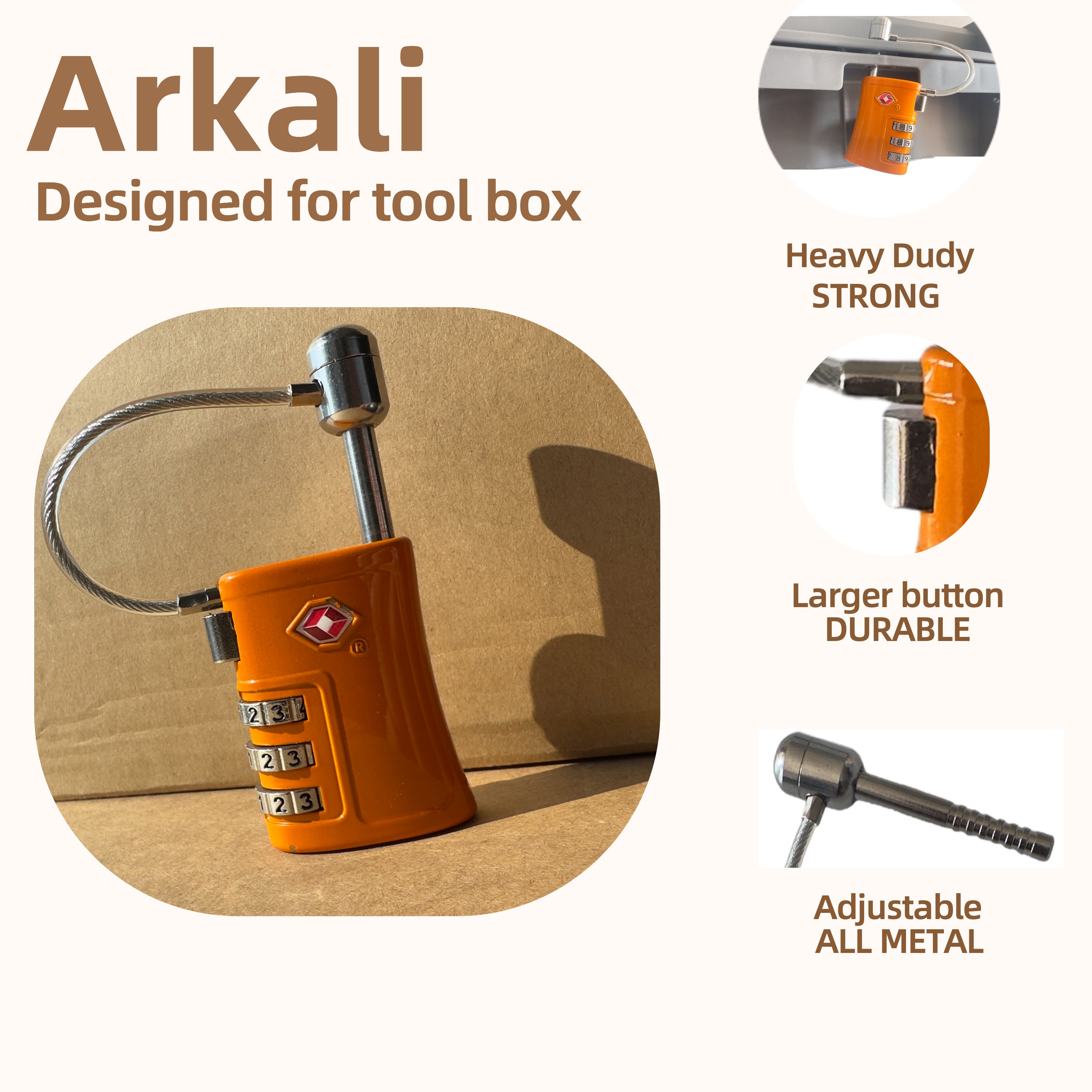 Arkali TSA approved luggage tool box lock.