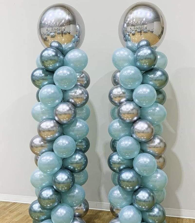 Silver & Blue Balloon Columns